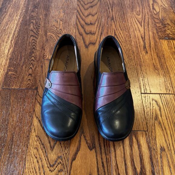 Aravon Danielle-AR Platform Womens 7 Leather Shoe Comfort Cushion Black CH6811 - Picture 2 of 14